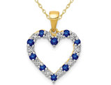 1/3 Carat Natural Blue Sapphire and Accent Diamond Heart Pendant Necklace in 14K Gold with Chain